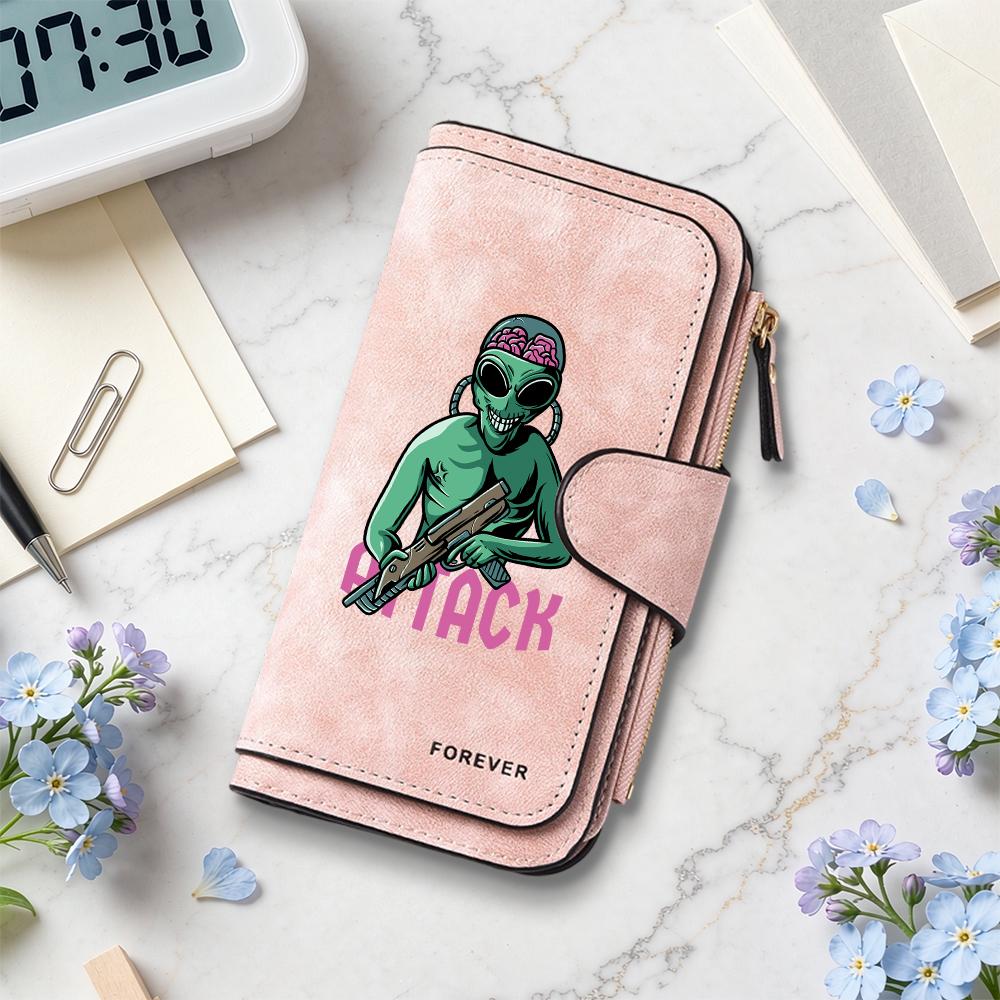 Cool Alien Pattern Long Wallet Fashion Multifunctional Portable Card Holder Purse