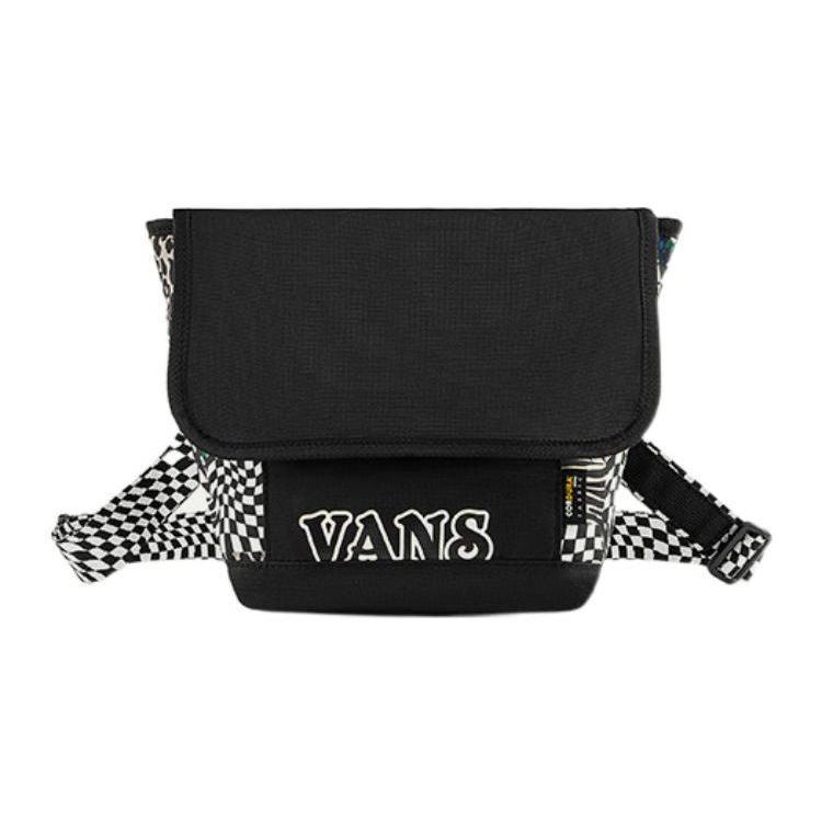 Vans Sport Casual Checkerboard Print Splicing Polyester Shoulder Crossbody Bag Regular Unisex bags Black VN0A5H9YBLK Black