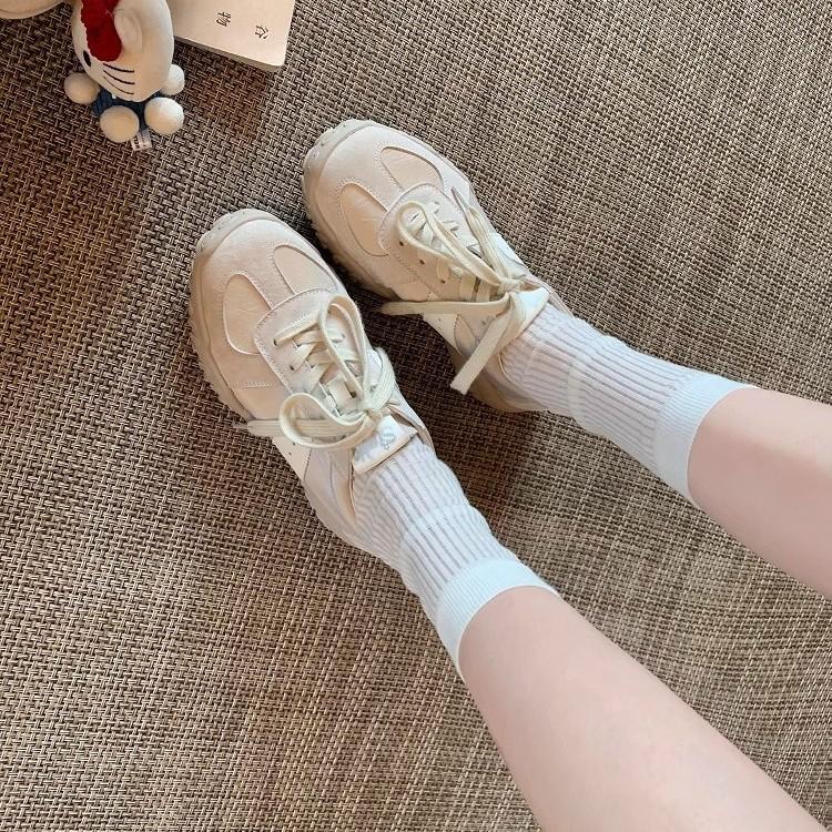 7Cm inner height increase~ 2025 spring new round head lace-up color matching sports dad shoes platform casual German training board shoes