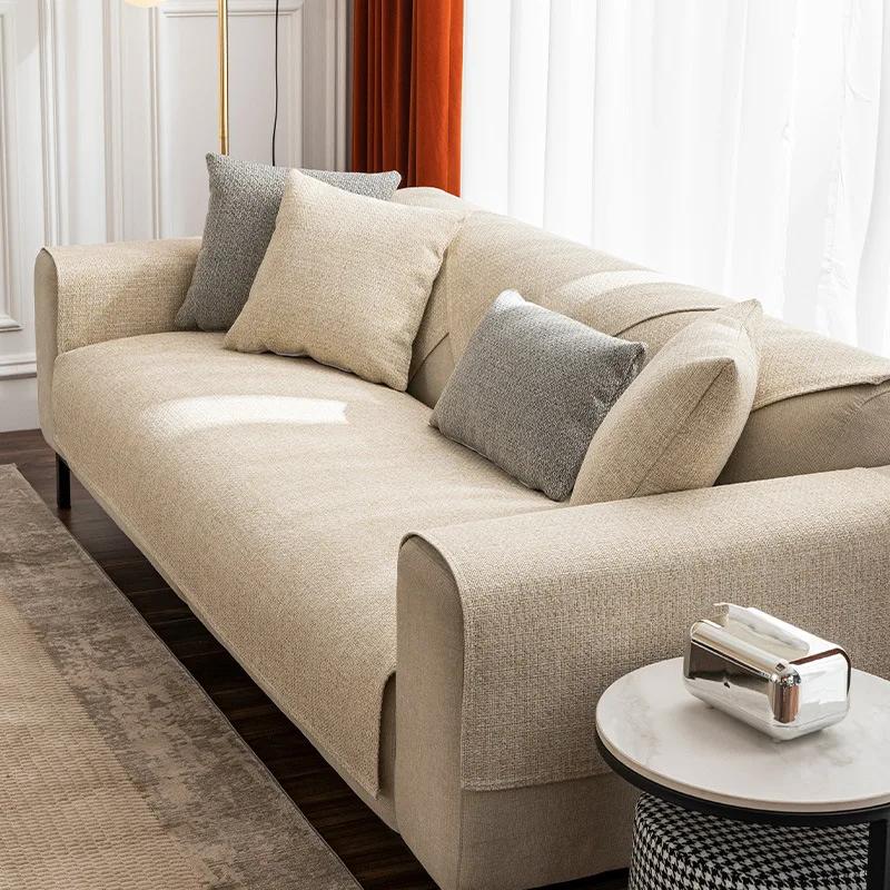 Lněný potah na pohovku Jednobarevný Moderní obývací pokoj Protiskluzový Kombinovaný potah na polštář pohovky Univerzální Domácí Ochranný potah proti prachu