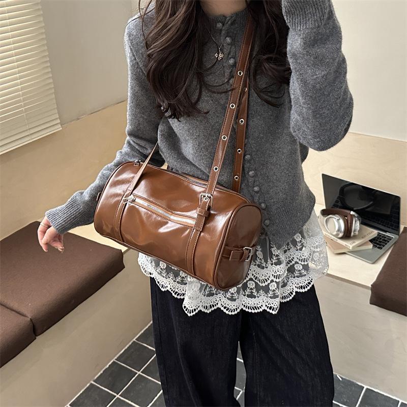 Vintage Solid Color Women Pu Shoulder Bags Large Capacity Ladies Handbags Versatile Belt Design Textured Female Crossbody Tote