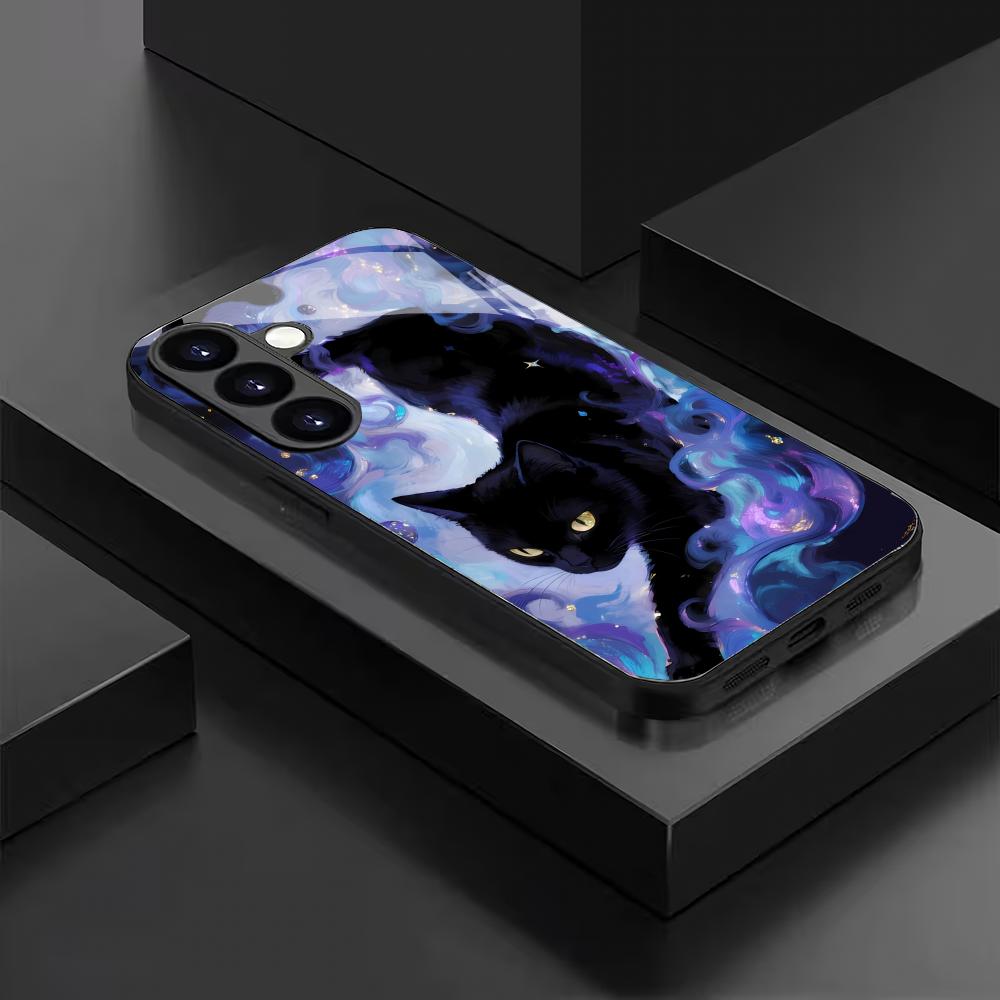 Colorful Cat Pattern Tempered Glass Phone Case Suitable for Samsung Galaxy S26 S25 S24 S22 S21 S20 FE/Ultra/Plus5G Anti Drop