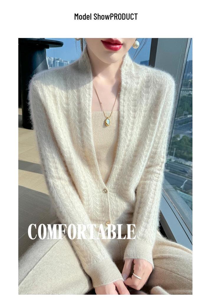 Women's High-End Pure Wool Scarf Collar Cardigan - Solid Color Autumn Winter Fashion Sweater