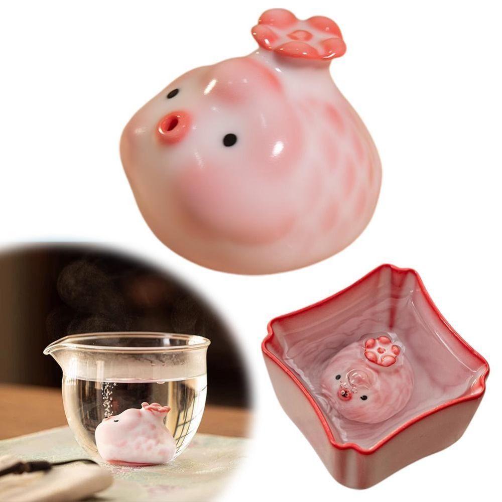 Funny Cartoon Bubble Fish Bubbling Tea Pet Pink Spit Bubbles Ceramic Tea Cup Gift Reusable Tea Figurine for Tea Ceremony