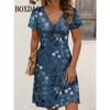 Abiti Estivi Taglie Forti Donna Vintage Floreale Stampa 3D Abito Casual Scollo a V Manica Corta Abiti Larghi Abbigliamento Donna