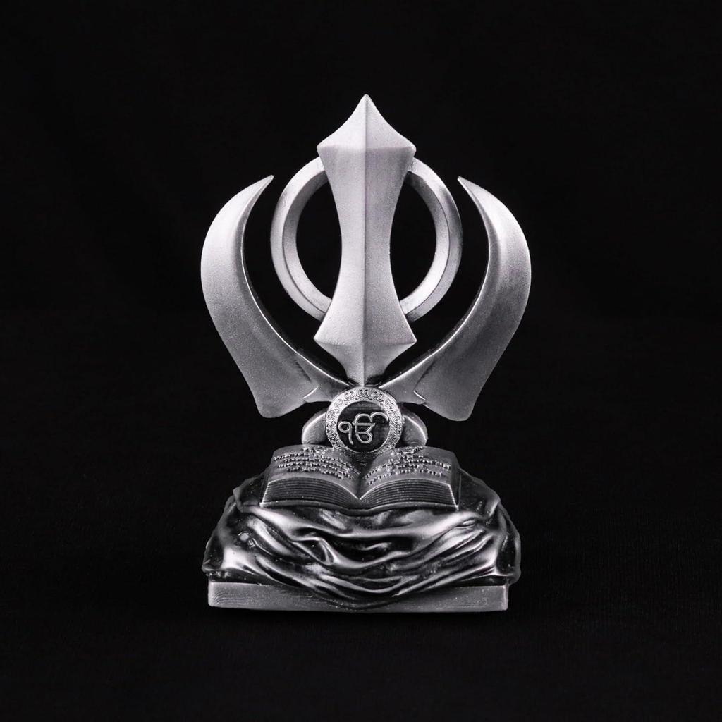 Khanda Sahib Idol Sikhisches religiöses Symbol Khanda Sahib Statue für Armaturenbrett Idol für Pooja Bürotisch Ausstellungsstück Geschenkartikel
