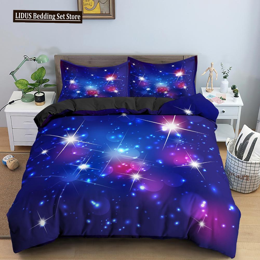 Starry Sky Duvet Cover Colorful Galaxy Outer Space Quilt Cover Glitter Polyester Dream Starry Sky Theme For Bedroom Decorations