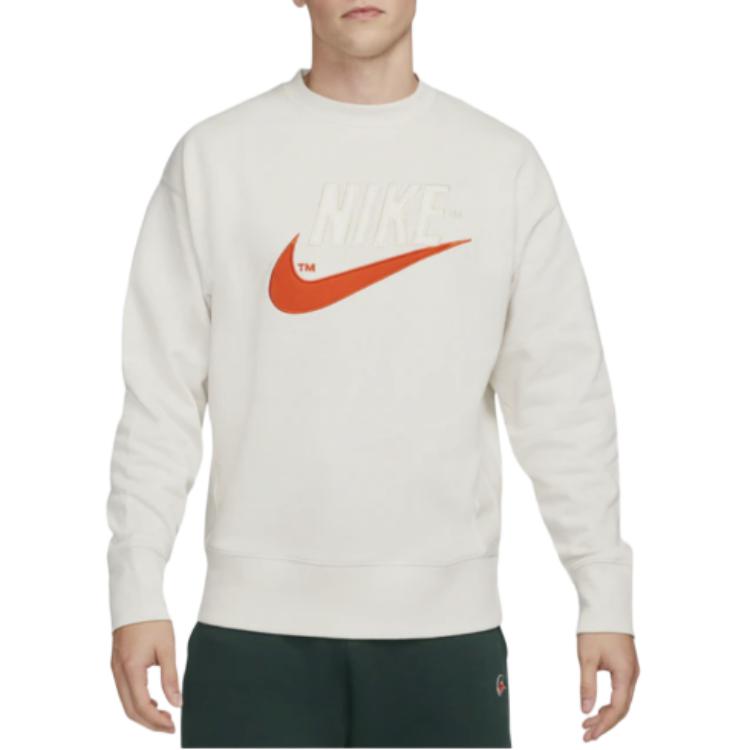 Nike Swoosh Front Brand Logo Print Crew Neck Pullover Long Sleeve Sweatshirt Men Tops White DO8891-030