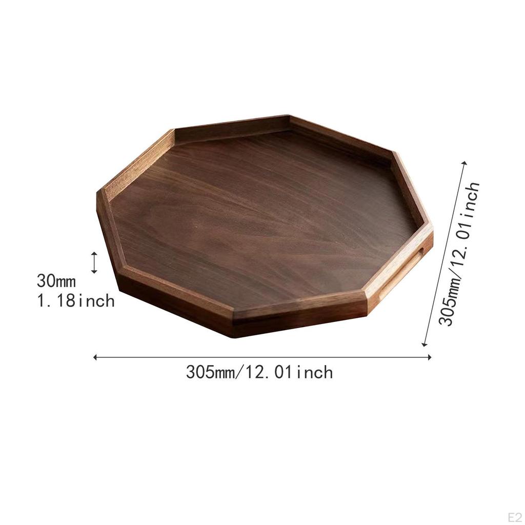 Octagonal Wood Serving Tray Classic with Handles,Serve Tea Coffee Wooden Platter for Fruit