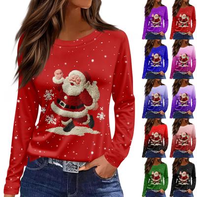 Γυναικείο Μόδα Casual Μπλουζάκι με Σκίσιμο στο Στρίφωμα, Στρογγυλή Λαιμόκοψη, Μακρυμάνικο, Φαρδύ, με Μοτίβο