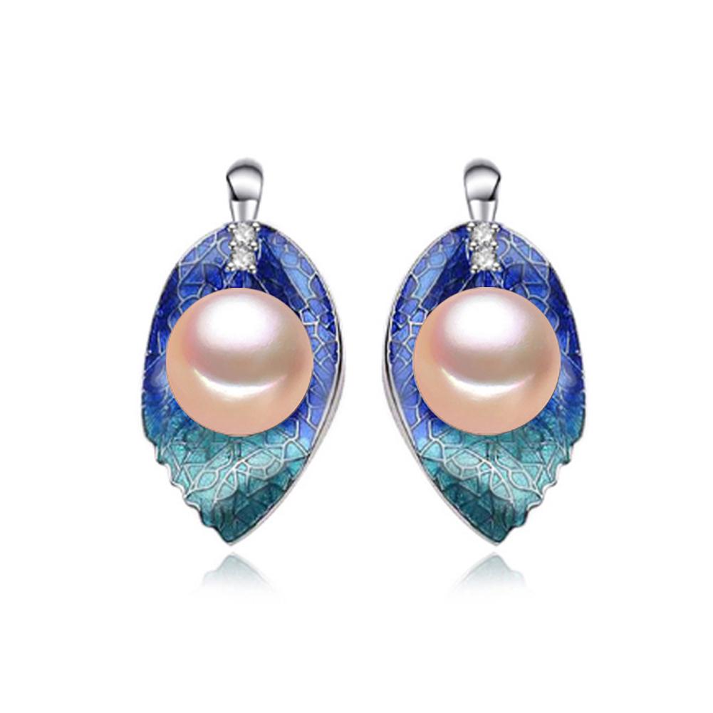 

LSOOYH Cloisonne 6-7 мм натуральный пресноводный жемчуг серьги модные серьги-гвоздики в виде листьев для женщин подарок на день рождения розовый