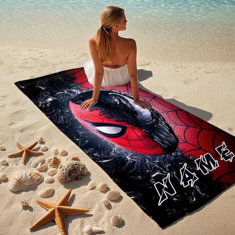 Custom Name Spider-Man Team-Up Stylish Digital Printing Beach Towel Quick‑Drying Absorbent Blanket for Beach Pool Gym Travel