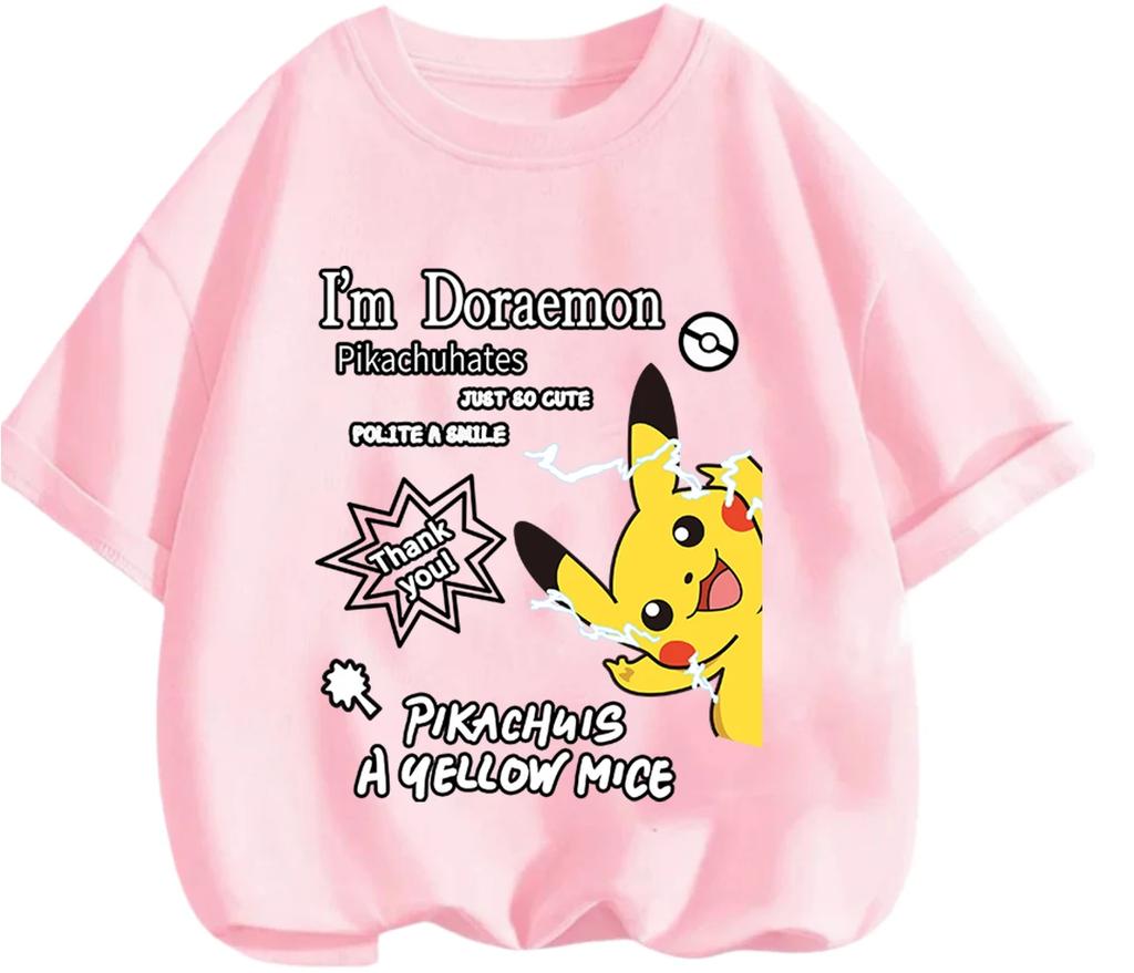Breathable Summer Short Sleeve T Shirt Pikachu Casual Leisure Style Classic Cartoon Design For Children 3 To 14
