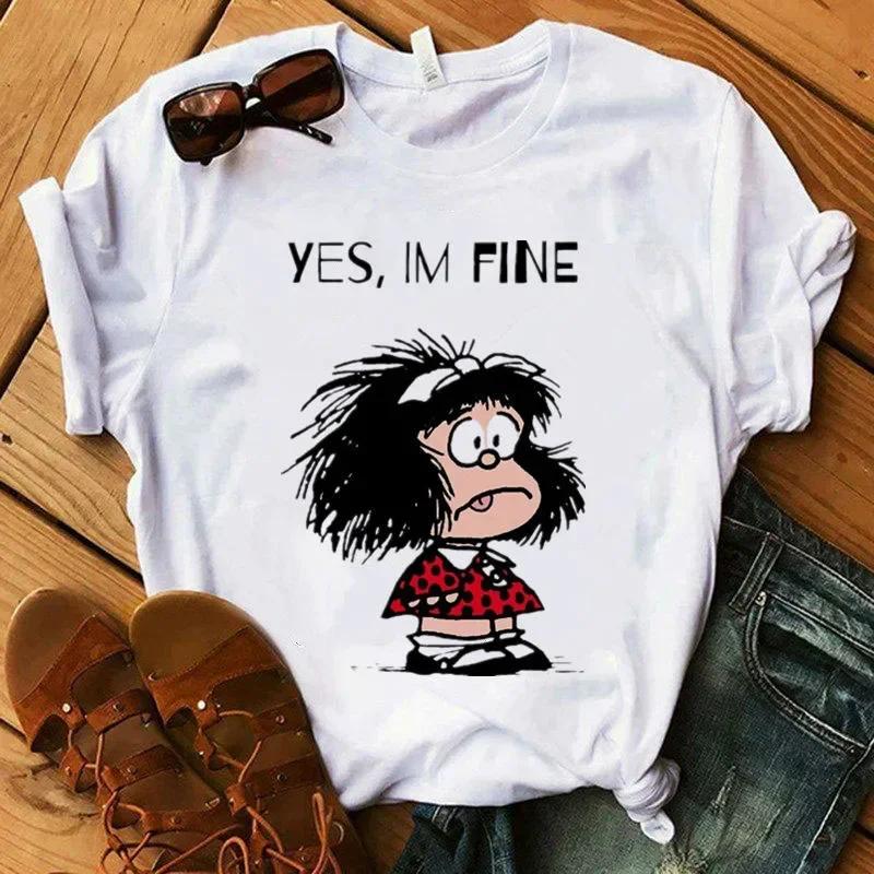 Women's T-shirt Mafalda Cartoon Print T-shirt Ladies Casual Harajuku Graphic T-shirt Short Sleeve Fashion Kawaii Tshirt Female