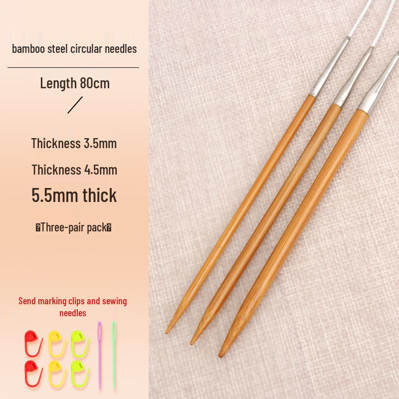 Bamboo-Steel Circular Knitting Needles, Full Set for Hand Knitting Blankets.