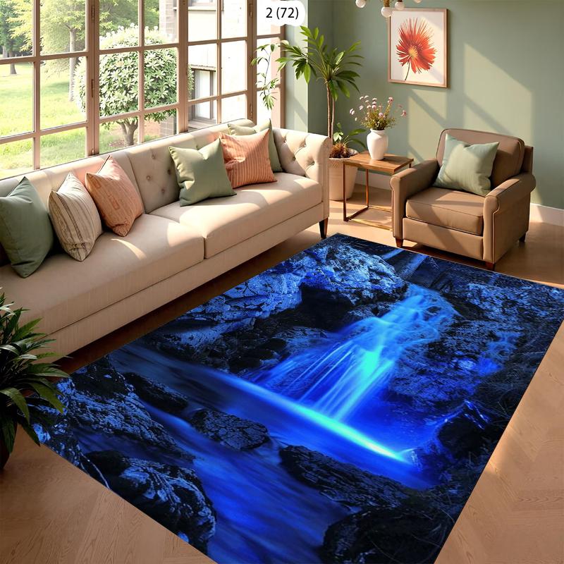 Deep Blue Rock Stream Waterfall Rug Carpet Mat Non-Slip for Living Room Bedroom Cool Home Decor