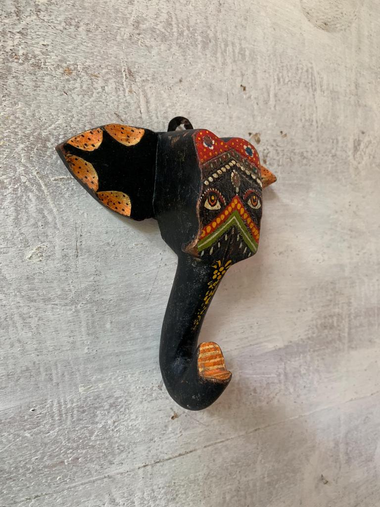Handcrafted Multi-Color Wooden Elephant Head Mask: Exotic Wall Decor