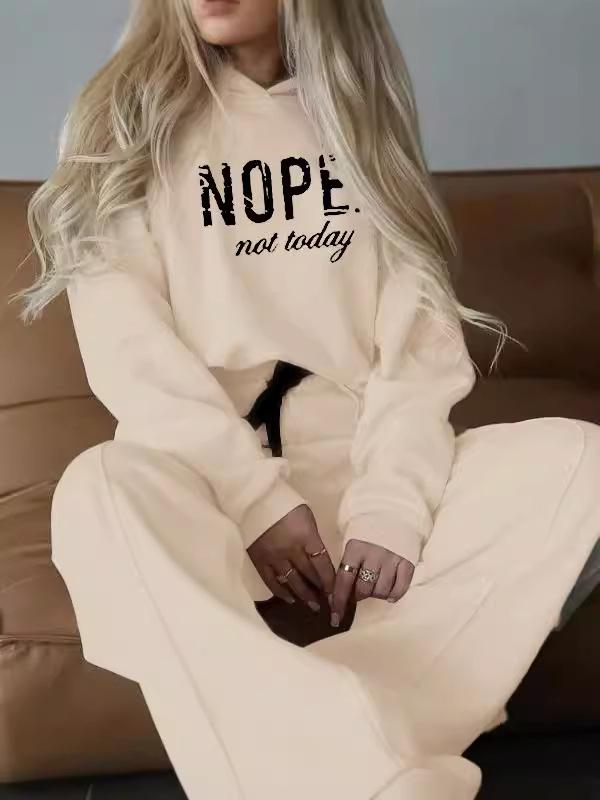 Damhöst/Vinter 2025 Mode Casual Huvförsedd Tryckt Träningsdräkt - Förtjockad Tvådelad Set