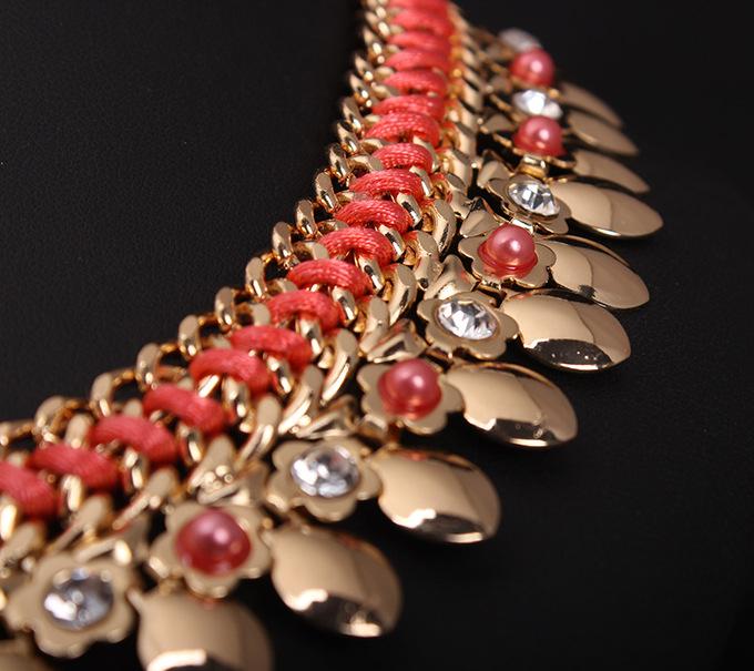 2015 Beliebte 6-Farben Strass Perlen Gewebte Kurze Schlüsselbeinkette Mode Übertriebener Damen Schmuck