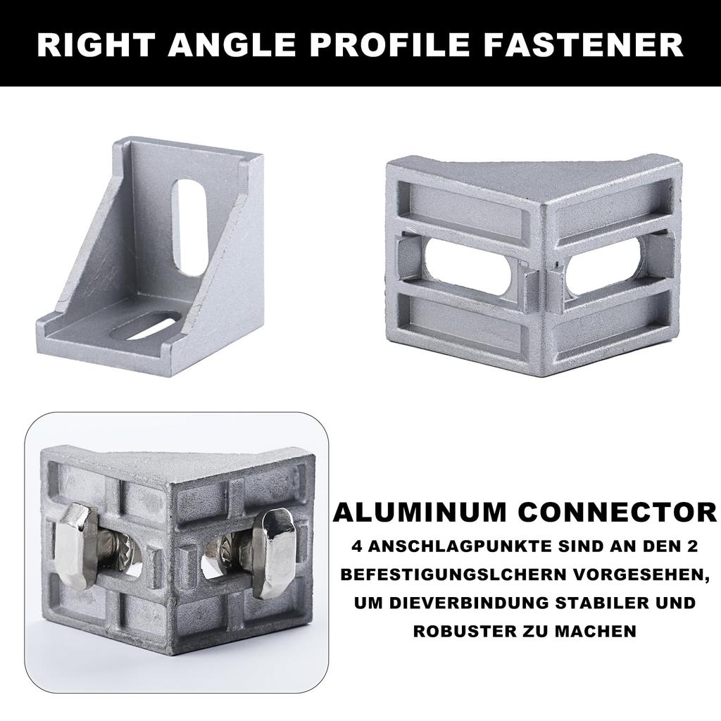 10pk 40x40mm Aluminium Angle Connectors - 90° Mounting for Profiles