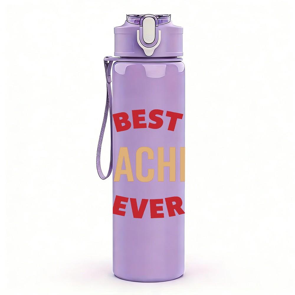 1PC Best Teacher Ever Star Text 750ml Color Plastic Sports Water Bottle Leakproof Flip Straw Lid Suitable for Sports Office Home Use