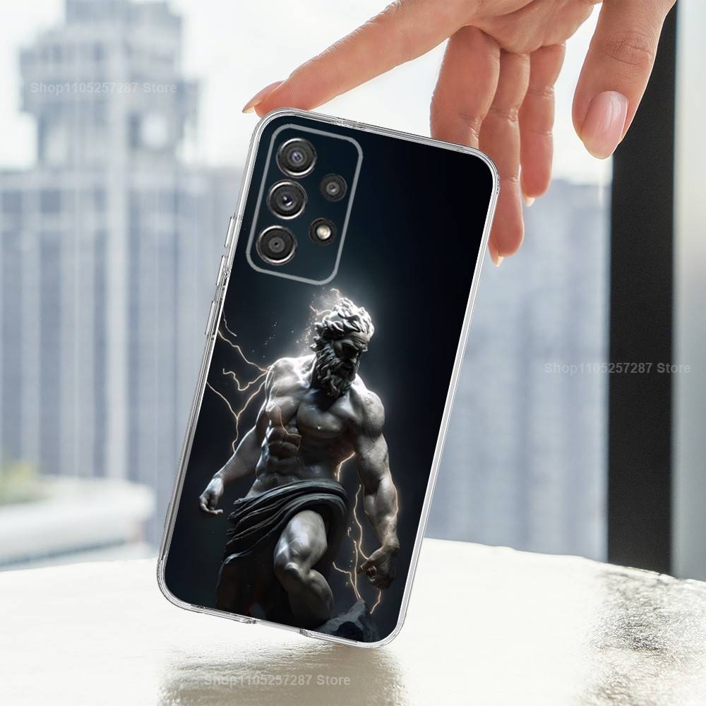 Mythology Greek Art Zeus For Samsung A51,30,71,S9,Ultra,S20,FE,22,Lite,23,21,PIus,10,Transparent, Silicone Case