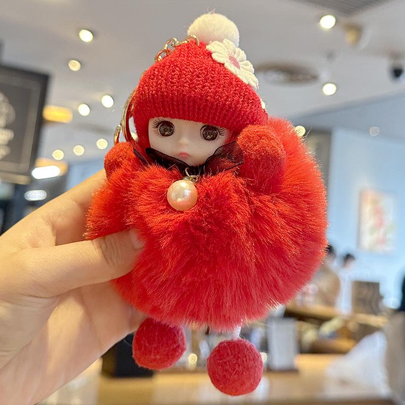 Cross-Border Cute Big-Eyed Doll with Bow Knot - Imitation Rex Rabbit Fur Keychain & Bag Pendant