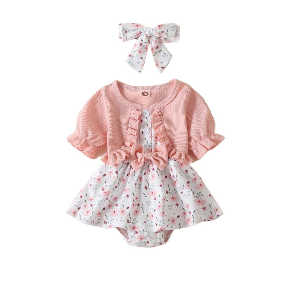 Flower Summer Baby Bodysuit Cotton False 2Piece Jumpsuit Dress Toddle Princess Dress  Birthday Gift
