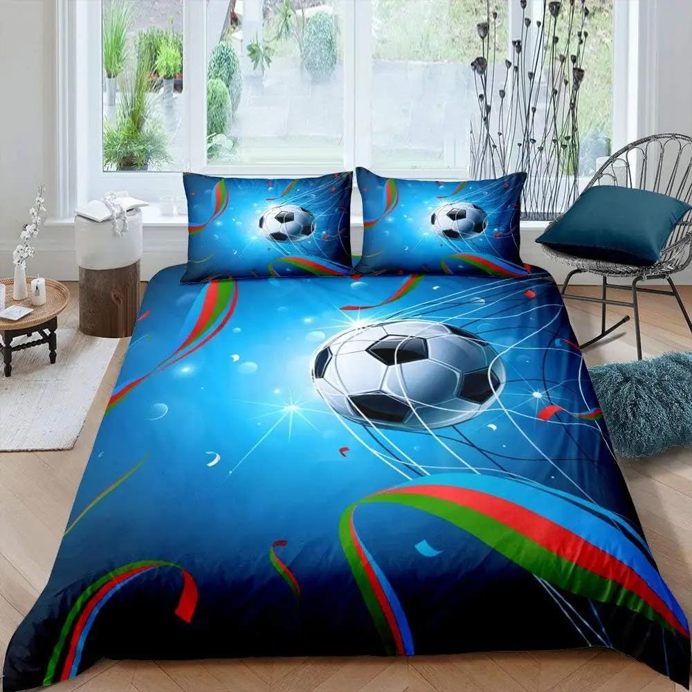Soccer Comforter Cover For Boys Girls Vintage Football Duvet Cover Twin Black Football Field Bedding Sets Sports Theme Bed Set