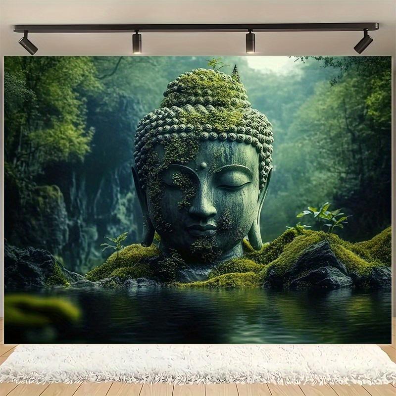 Zen Meditation Buddha Tapestry Polyester Fabric Wall Hanging with Serene Forest Water Scene Perfect for Home Decor Holiday