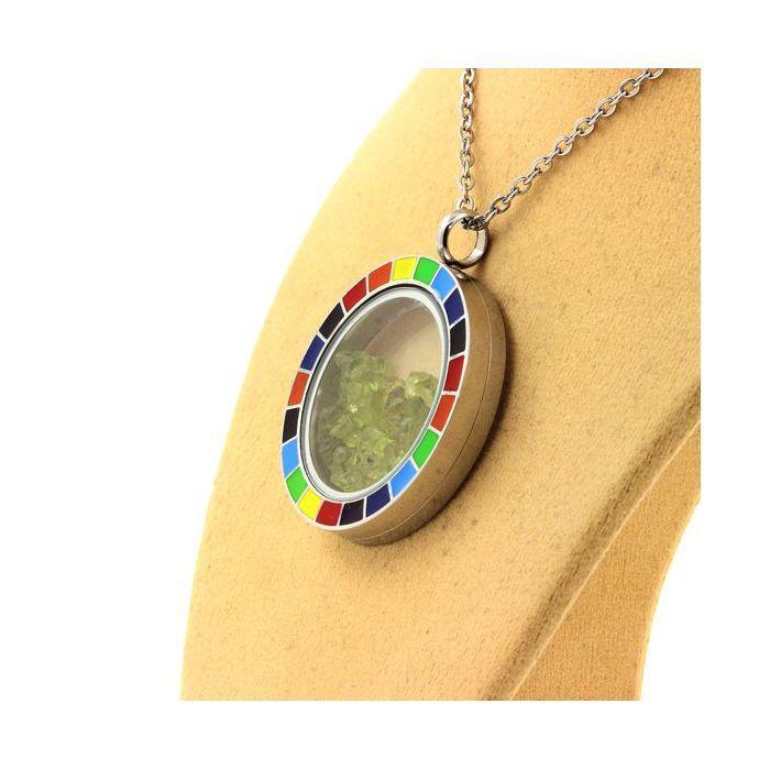 Stones and Minerals. Raw Peridot Necklace. Rainbow Model.