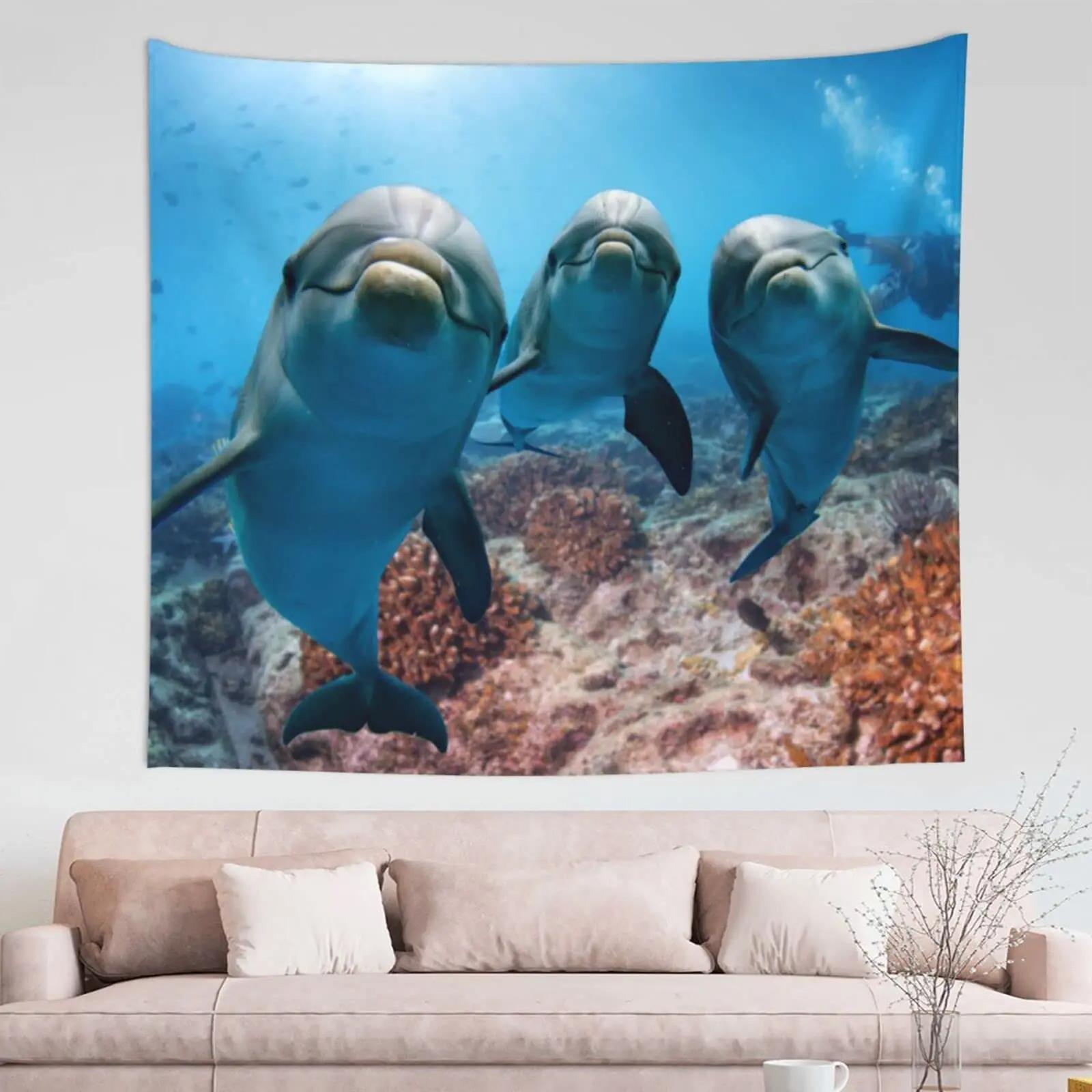

Ocean Dolphin Tapestry Underwater World Tapestry Marine Life Tapestry Wall Hanging For Kids Teen Bedroom Dorm Living Room Decor 74x94cm(29x37in)