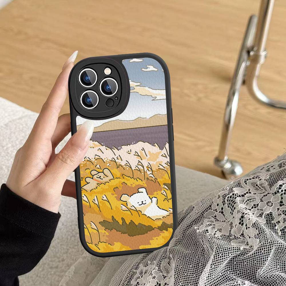 Line CARTOON P-PuppyS PU Leather Phone Case For IPhone 16 15 14 13 12 11 Pro Max Plus Back Fundas