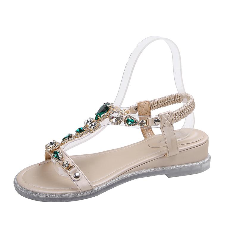 Fashion 5cm Wedge Heels Woman’s Luxury Designer Crystal Sandals Open Toe Back Strap Fashion Ladies Casual Shoes Summer Roman