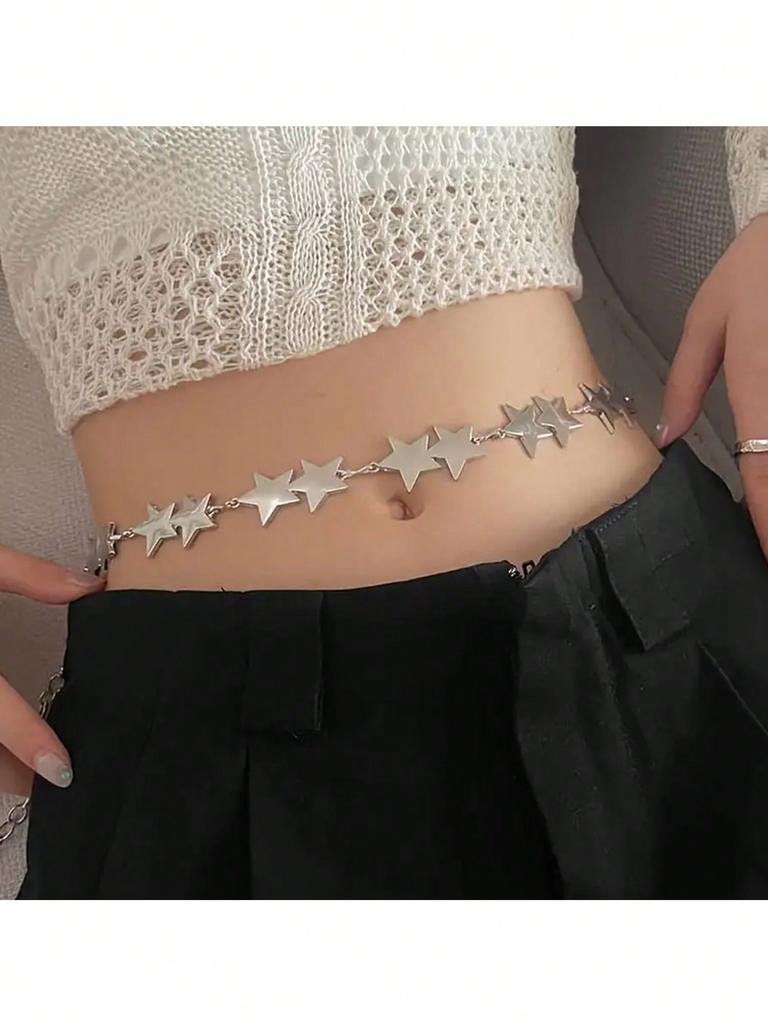 1pc Women's Star Chain Waist Chain, Fashion Versatile JK Skirt Waistband, Pentagram Pants Chain Summer School Fall, Autumn, Halloween