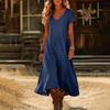 Fashion Women's Color V-neck Long Dress Loose