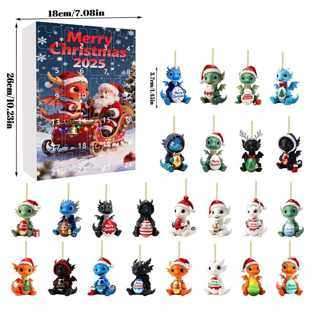 Christmas Countdown Advent Calendar With Cute Dragon Baby Ornaments For Holiday Decor