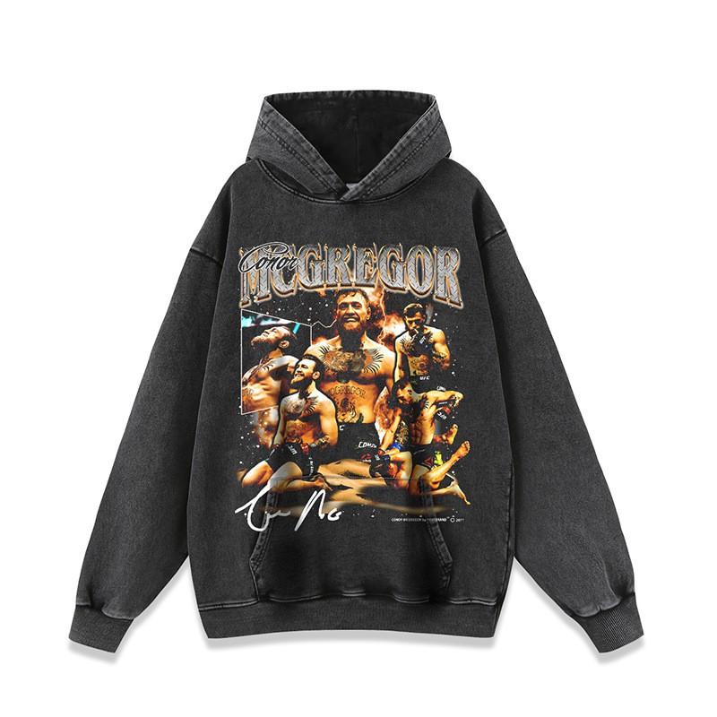 Oversized Hip Hop Streetwear Hoodie With Vintage Boxing Print Washed Cotton Unisex Loose Fit Long Sleeve Sweatshirt