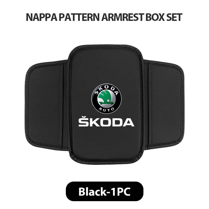 NAWR1 Leather Car Armrest Box Pad Central Arm Rest Storage Pocket Protective Cover For Skoda Kamiq Karoq Octavia 2 3 Rapid Scala Kami