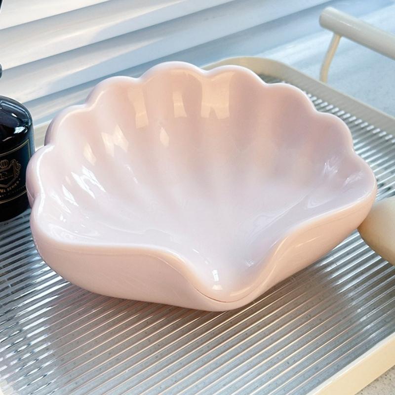 

1 шт. Мыльница в форме ракушки в скандинавском стиле для ванной комнаты, коробка для хранения косметики и ювелирных изделий, белое и розовое украшение для рабочего стола