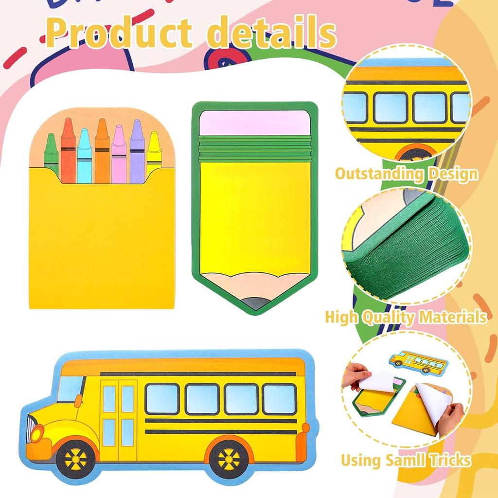 Eaasty 360 Sheets 5"x7" Large Teacher Sticky Notepads Pencil Crayon Box Bus Back to School Teacher Self-stick Note Gift Classroom Bulletin Board