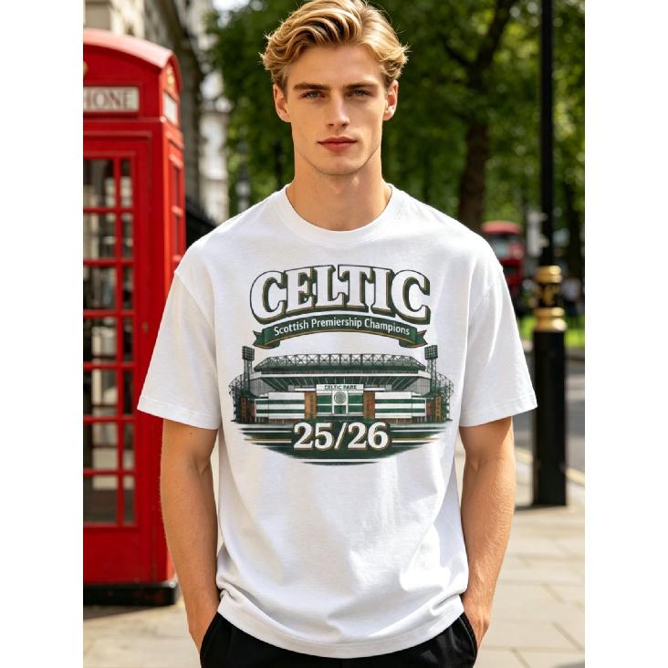 1pc Scottish Premiership Champions 2026 T-Shirt - Official SPFL Gift, Round Neck Casual Tee with & Print, Machine Washable Suitable for Seasons, S белый