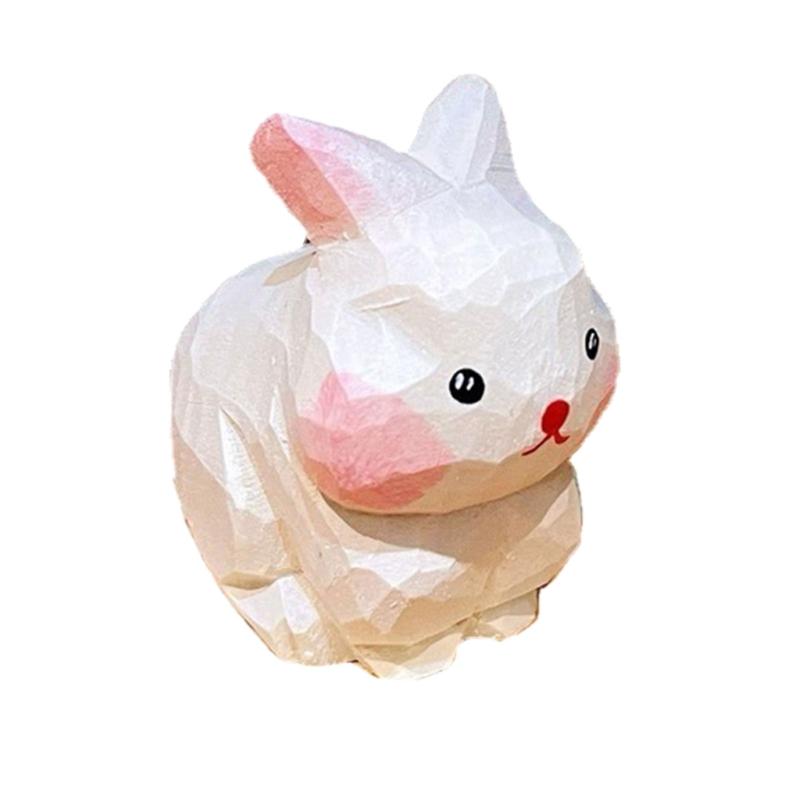 

Natural Wood Carved Rabbit Miniature Figurine Easters Bunnies Sculpture Ornament for Home Desktop Decoration and Gifting 1