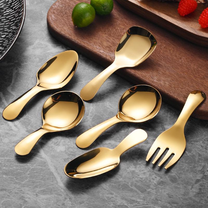 304 Stainless Steel Mini Spoon: Small Children's Ice Cream, Dessert, Short Handle Tea Spoon with Square and Pointed Heads.
