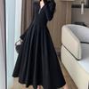 Soft Style Waist-Cinching Slimming Long Sleeve Dress Women's Autumn Winter Elegant Zipper Underskirt French High-End Flared Skirt
