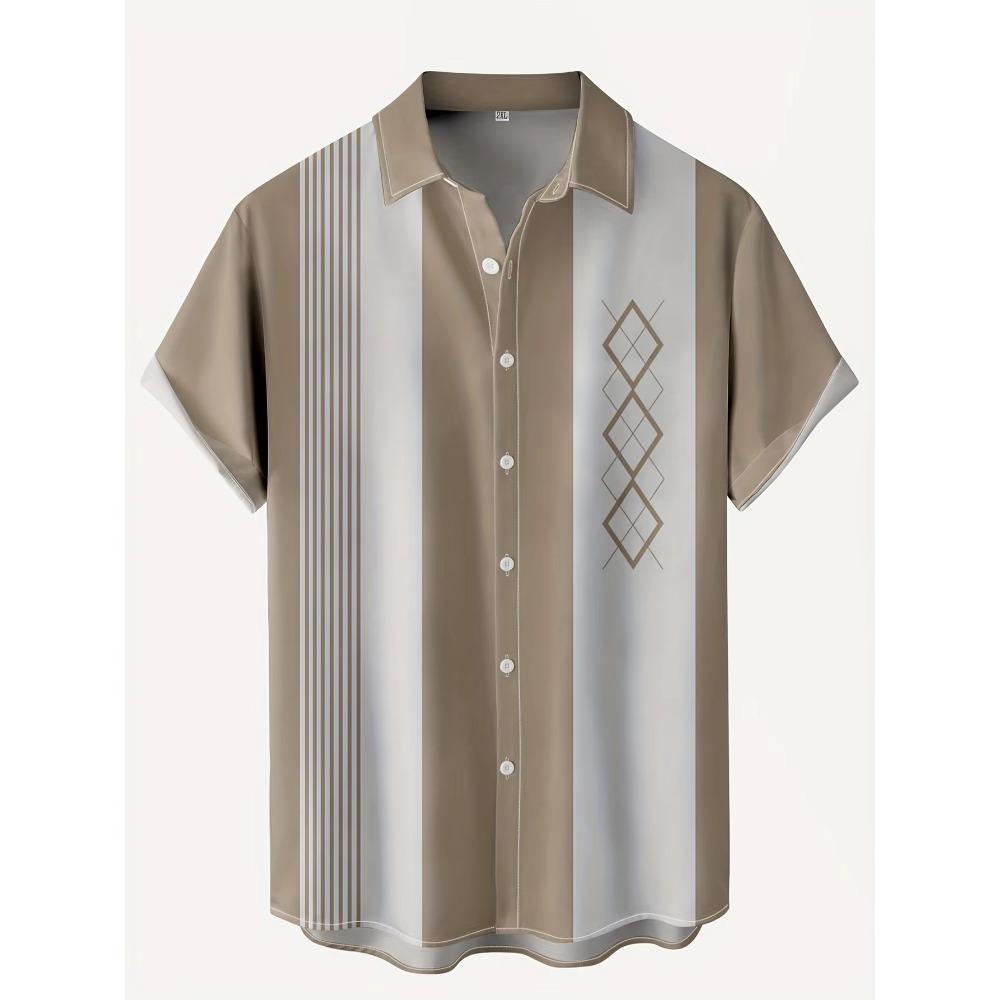 Men's Hawaiian Beach Resort Casual Shirt Summer Fashion Loose Weave Breathable Short-Sleeved Striped Print Loose Streetwear