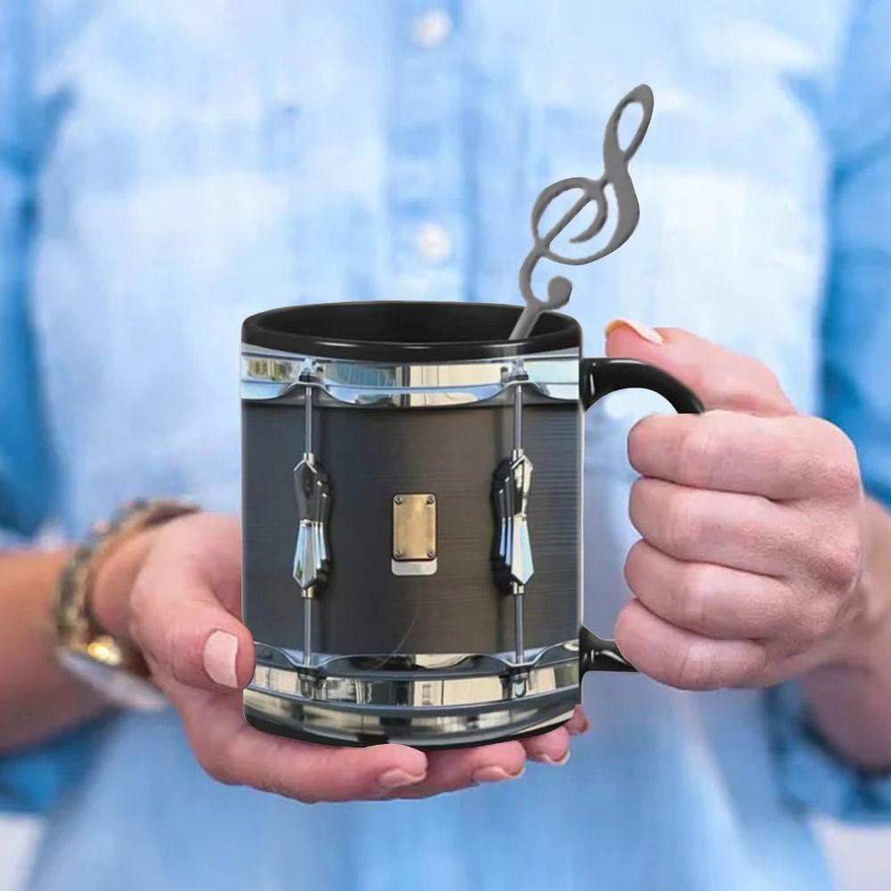 Heat-resistant Vintage Drum Mug With Spoon Ceramic Water Cup Universal Drumming Coffee Cup  Drummer