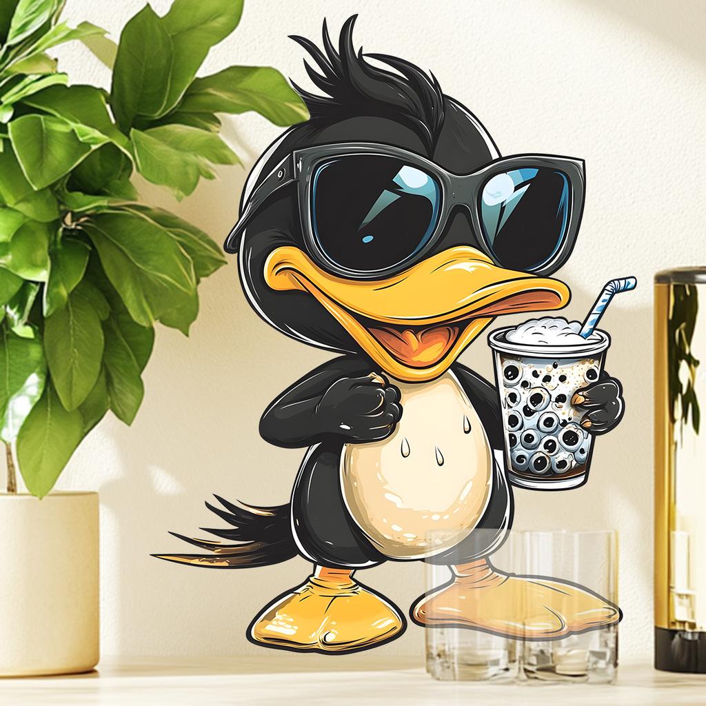 Coole Schwarze Ente mit Sonnenbrille Wandaufkleber, Niedlich Abnehmbar Selbstklebend für Kinderzimmer & Wohnzimmer Dekoration
