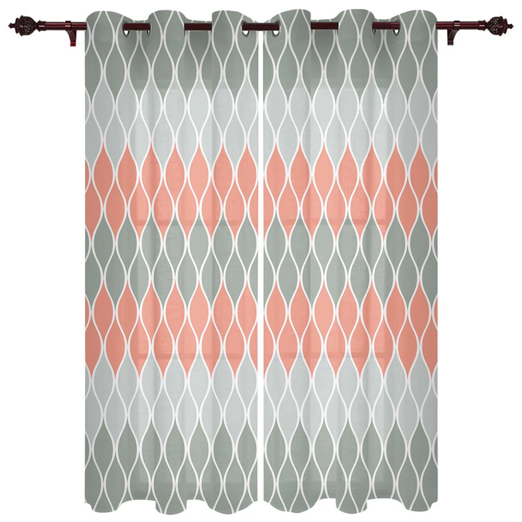 Geometric Blue Grey Medieval Print Window Curtains for Living Room Kitchen Curtain with Valance Kids Room Home Decor