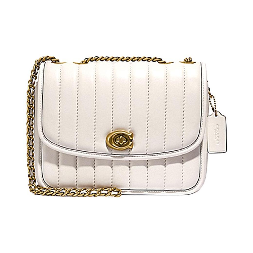 Coach Women's Pink/White Madison 23 Solid Color Striped Quilted Chain Shoulder Strap Napa Smooth Leather Small Crossbody Bag Bags 4684-B4ha
